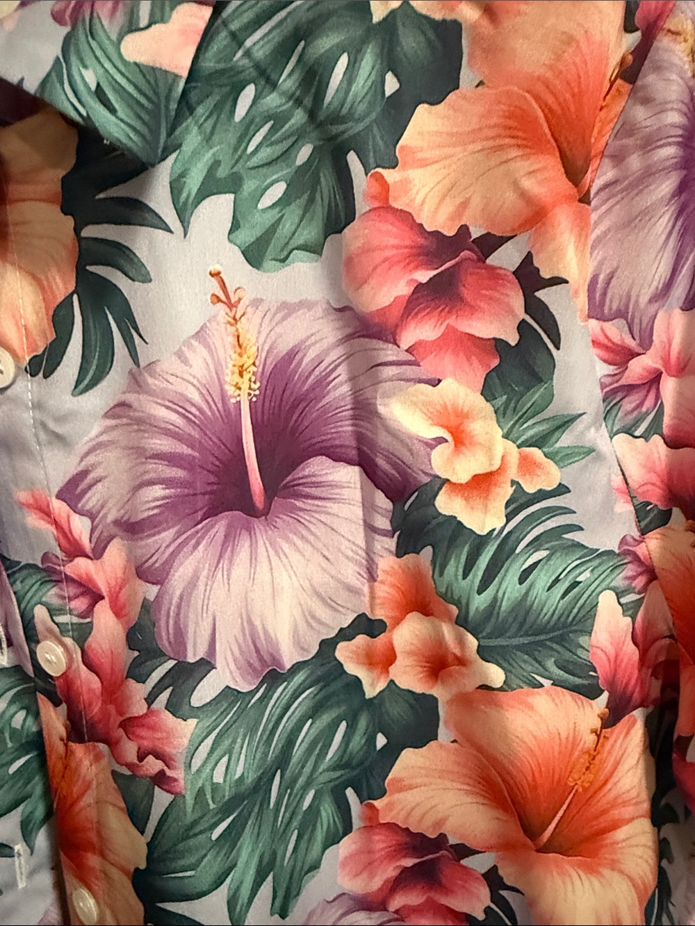 Floral Short-Sleeve Button-Up Blouse in Lavender and Coral - Picture 2 of 2